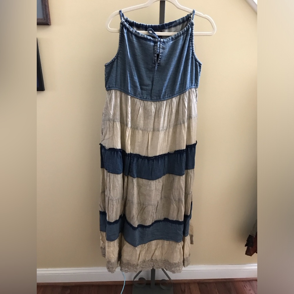 YOUNG THREADS Dress Maxi Denim Double Gauze adj Straps small Medium Large XL